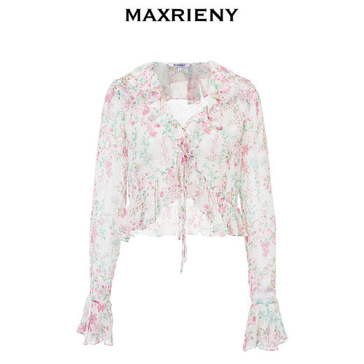 MAXRIENY法式优雅浪漫感碎花外套2024春季新款绑带桑蚕丝上衣女(货号:MS85JA012) 商品图4