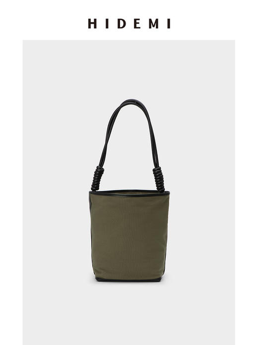 HIDEMI 军绿色帆布拼皮系列经典tote托特新款水桶包 大号/中号/小号 商品图1