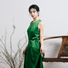 荷言HEYEN新中式绿玉篁时尚浮云纹绿色无袖连衣裙真丝桑蚕丝显瘦长裙 商品缩略图1
