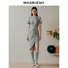 【商场同款】MAXRIENY精致轻奢感不对称抽褶连衣裙修身遮肉开叉裙(货号:MC88DR334) 商品缩略图1