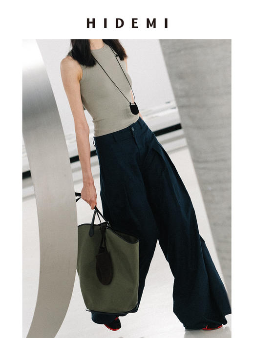 HIDEMI 【超模裤】极简自然水洗亚麻廓形高腰休闲阔腿裤休闲长裤 商品图5
