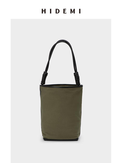 HIDEMI 军绿色帆布拼皮系列经典tote托特新款水桶包 大号/中号/小号 商品图0