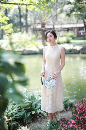 无袖黑色/杏色 新中式改良旗袍连衣裙