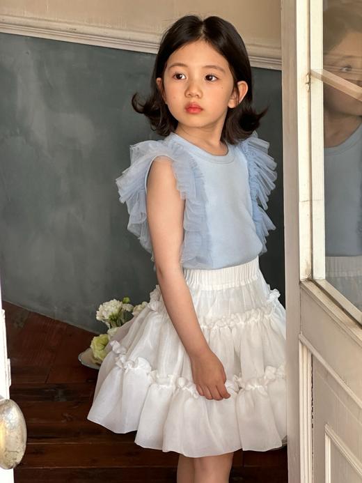 蓝色纱纱飞袖小T恤 商品图4