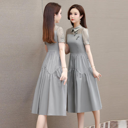 气质新中式，长款A字拼接连衣裙QYM-JJ-6628130-Y 商品图2