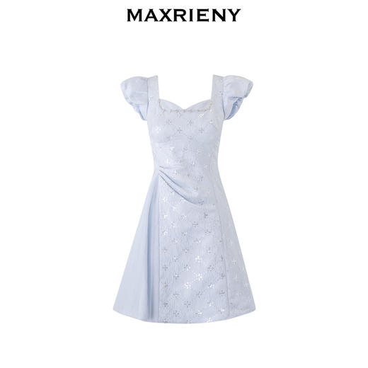 【城市静奢】MAXRIENY气质复古连衣裙夏法式显瘦钉珠褶皱裙子(货号:MS85DR053) 商品图4