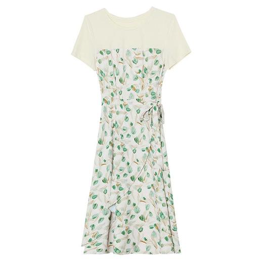 假两件碎花连衣裙女款2024夏季新款法式短袖郁金香印花荷叶边裙子 商品图4