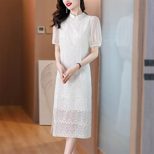 AHM-8266新中式白色改良版旗袍夏季新款高级感气质淑女中长裙 商品图3