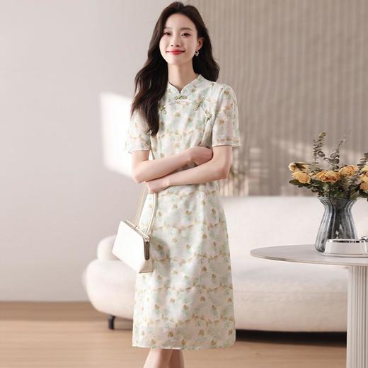 新中式国风雪纺连衣裙女短袖2024夏新款复古修身显瘦中长款碎花裙 商品图2