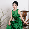 荷言HEYEN新中式绿玉篁时尚浮云纹绿色无袖连衣裙真丝桑蚕丝显瘦长裙 商品缩略图3
