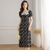 黑色碎花连衣裙女夏短袖2024新款女装法式小众小雏菊茶歇中长裙子 商品缩略图3