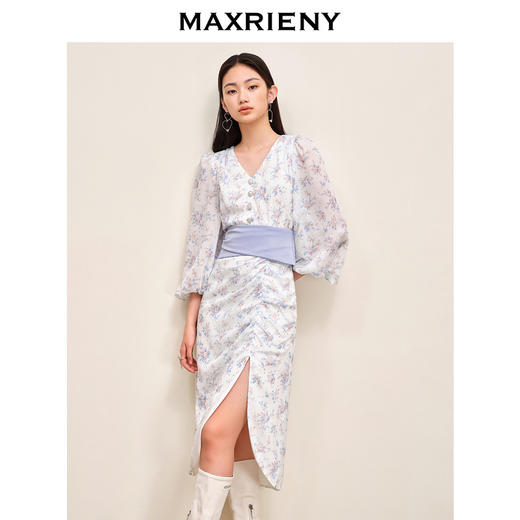 MAXRIENY清新碎花腰封设计感连衣裙收腰显瘦仙美度假风裙子(货号:MS88DR533) 商品图1