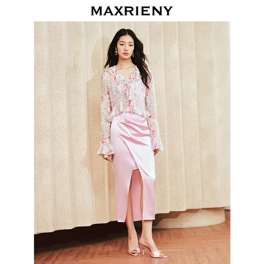 MAXRIENY法式优雅浪漫感碎花外套2024春季新款绑带桑蚕丝上衣女(货号:MS85JA012) 商品图1