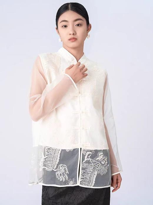 喜出 888重工盘扣拼网纱立领上衣 商品图1