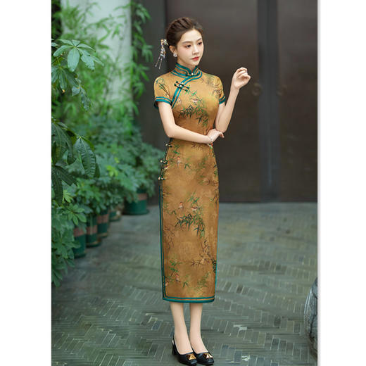 复古国风花罗缎，长款短袖旗袍GX-27523 商品图3