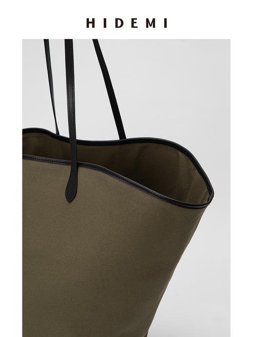 HIDEMI 军绿色帆布拼皮系列VASE TOTE艺术感花瓶托特包 大号/小号 商品图9