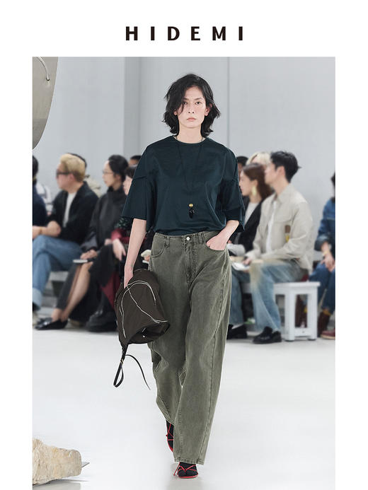 HIDEMI 小飞侠系列极简丝巾堆叠立体剪裁中袖清透感上衣阔腿裤套装 商品图5