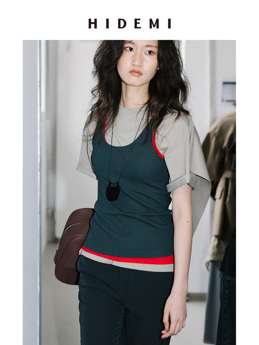 HIDEMI 小飞侠系列极简丝巾堆叠感多穿式水洗棉短袖t恤  燕麦米灰/白色/黑色 商品图9