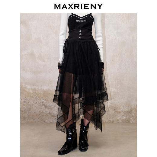 MAXRIENY芭蕾系带高腰封网纱半裙秋季精致复古裙子(货号:MS88SK558) 商品图2