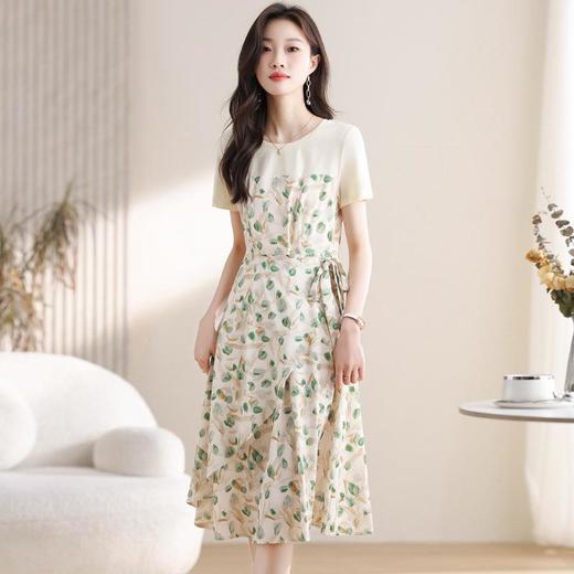 假两件碎花连衣裙女款2024夏季新款法式短袖郁金香印花荷叶边裙子 商品图1