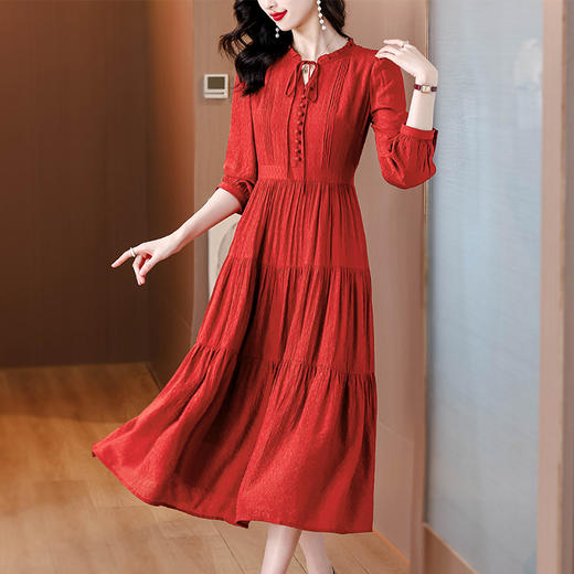 AHM-8265法式优雅红色大摆长裙夏季新款时尚高级感气质显瘦连衣裙 商品图3