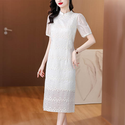 AHM-8266新中式白色改良版旗袍夏季新款高级感气质淑女中长裙 商品图2