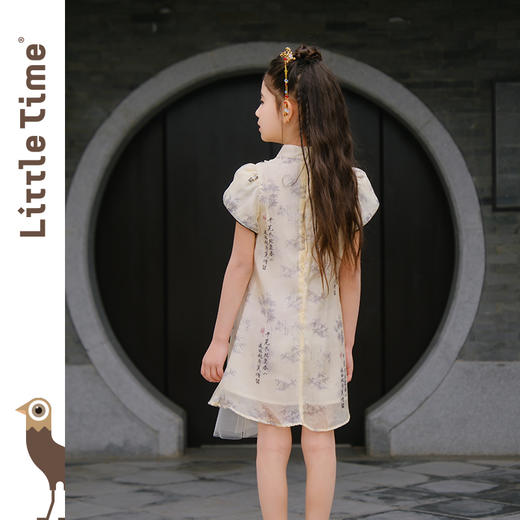 littletime女童中国风水墨旗袍短袖2024春夏新中式小女孩连衣裙 商品图3