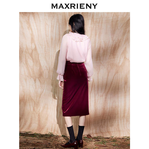 MAXRIENY深红色灯芯绒高腰包臀裙秋装丝绒半身裙(货号:MC87SK807) 商品图3