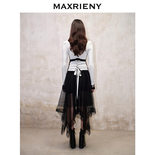 MAXRIENY芭蕾系带高腰封网纱半裙秋季精致复古裙子(货号:MS88SK558) 商品图3