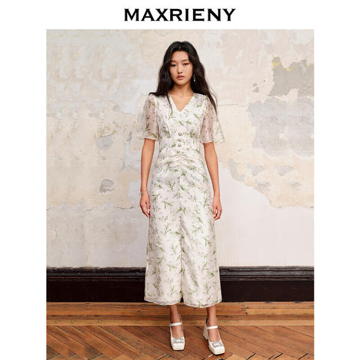 MAXRIENY【商场同款】欧式园艺风铃兰花印花裙子秋季抽褶连衣裙 绿花MAXRIENY【商场同款】欧式园艺风铃兰花印花裙子秋季抽褶连衣裙 绿花 MC88DR627 商品图1
