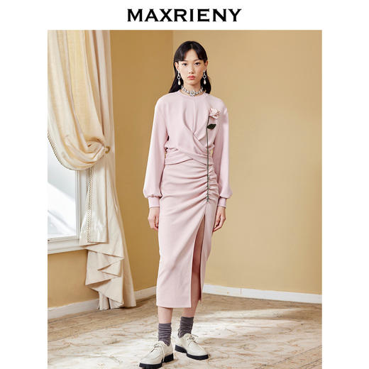 MAXRIENY高开叉抽褶包臀裙秋季高腰设计感半身裙(货号:MC87SK564) 商品图1