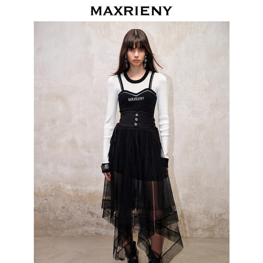 MAXRIENY芭蕾系带高腰封网纱半裙秋季精致复古裙子(货号:MS88SK558) 商品图1