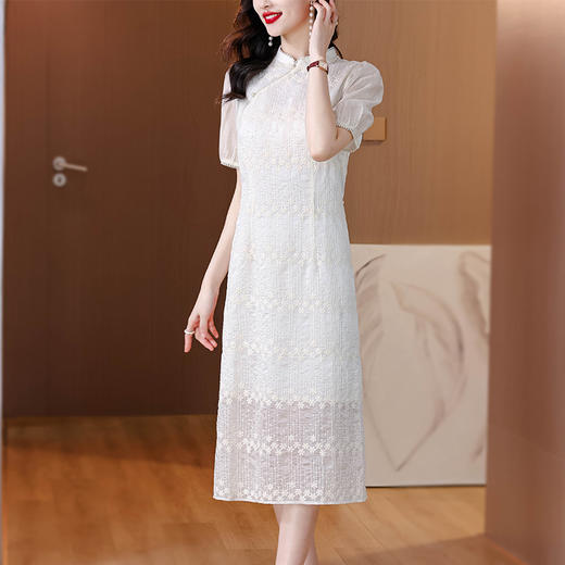 AHM-8266新中式白色改良版旗袍夏季新款高级感气质淑女中长裙 商品图1