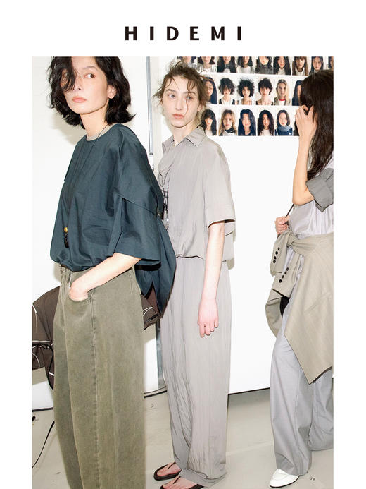 HIDEMI 极简微褶皱柔顺清透设计感假两件短袖长裤套装 商品图6