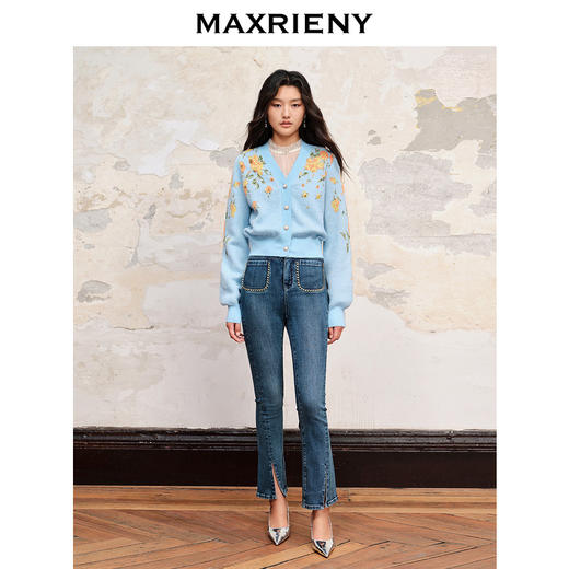 【商场同款】MAXRIENY精致复古微喇牛仔裤2023秋冬新款开叉小脚裤(货号:MC88PA552) 商品图1