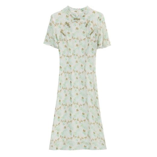 新中式国风雪纺连衣裙女短袖2024夏新款复古修身显瘦中长款碎花裙 商品图4