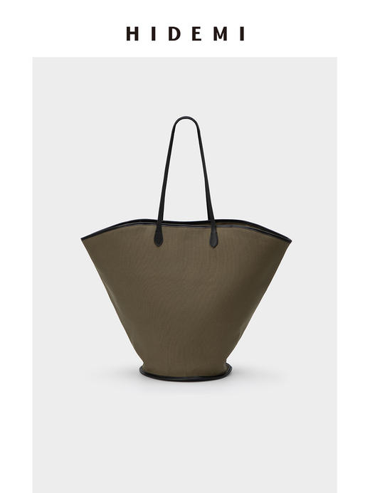 HIDEMI 军绿色帆布拼皮系列VASE TOTE艺术感花瓶托特包 大号/小号 商品图7