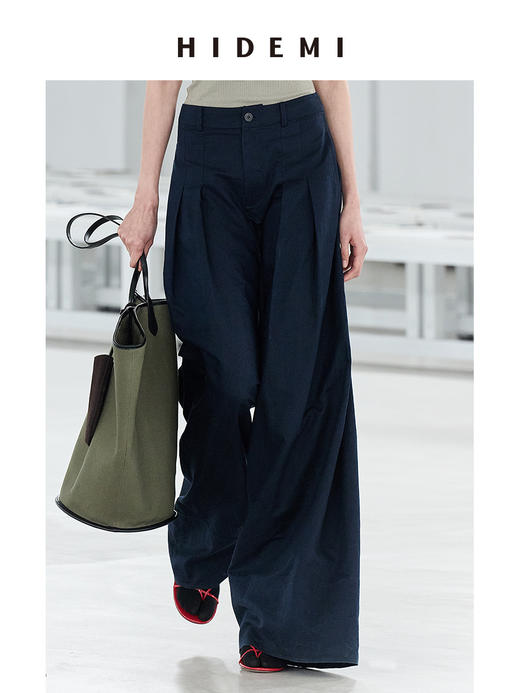 HIDEMI 【超模裤】极简自然水洗亚麻廓形高腰休闲阔腿裤休闲长裤 商品图3