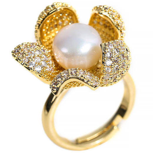 DL-J1727淡水珍珠指环个性简约立体花朵优雅戒指开口时尚指戒 商品图3