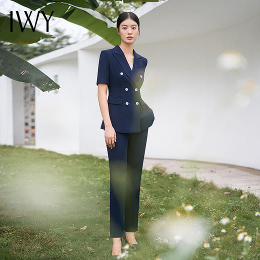 IWY/藏青色西装套装修身气质职业装西服薄款售楼部美容院ol工作服C13215+P13215 商品图2