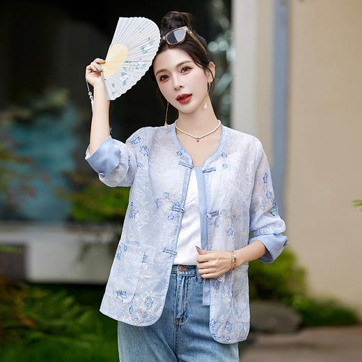 复古新中式，盘扣印花短款外套HR-ZYQ88059 商品图2