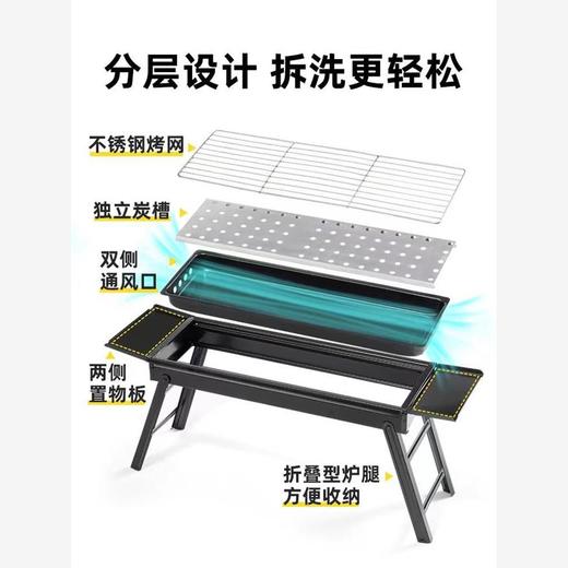【野炊好物！便携烧烤炉！】烧烤炉烧烤架子家用户外木炭烤肉全套抽拉便携式折叠烧烤炉子工具-24XPXH006 商品图2