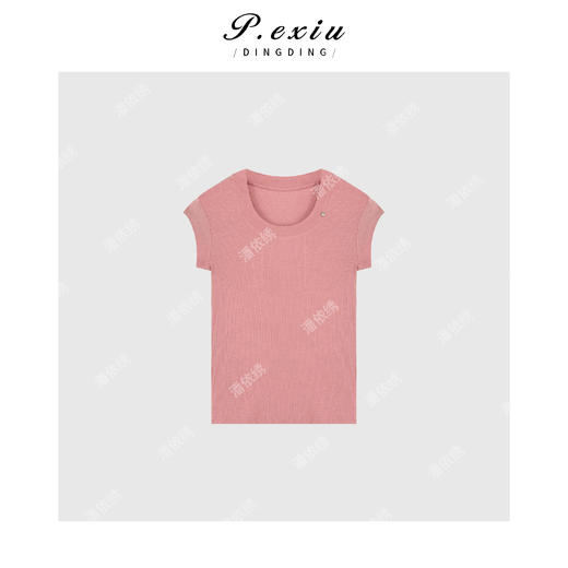 PanYiXiu/潘依绣天丝醋酸 修身U领螺纹糖果色针织上衣 W-62077 商品图0