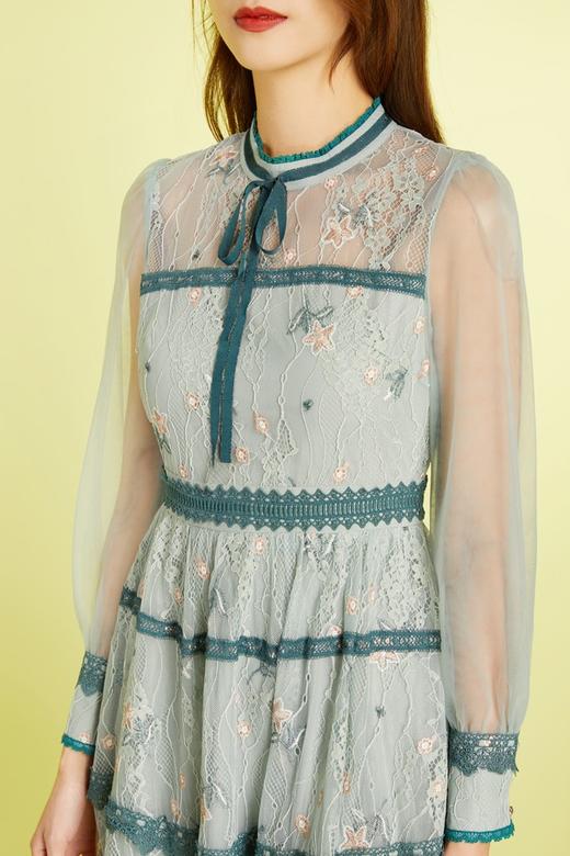 ELLA JADE 绿色刺绣蕾丝收腰连衣裙 11269 商品图3