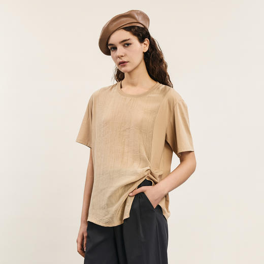 谜底短袖T恤女士2024年夏季新款设计感圆领宽松拼接上衣242MT0703 商品图1