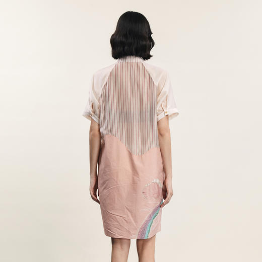 谜底衬衫裙短袖女2024年夏款复古文艺风拼接宽松连衣裙242ML0598 商品图2