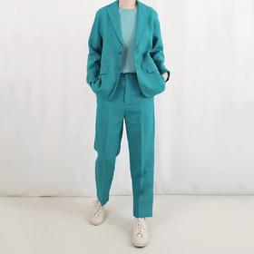 板栗研衣所/BLV921B/绿松石蓝亚麻裤子