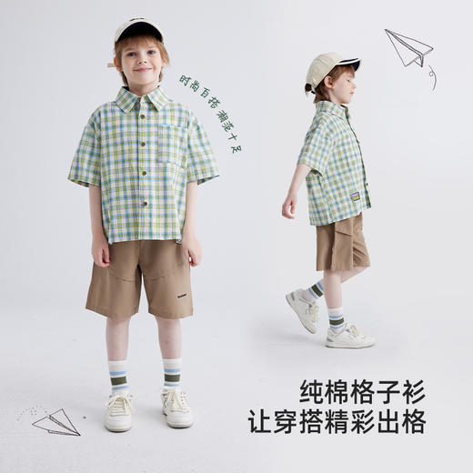 【软糯好搭 纯棉有质感】儿童格纹翻领短袖衬衫 PXCS2401 商品图1