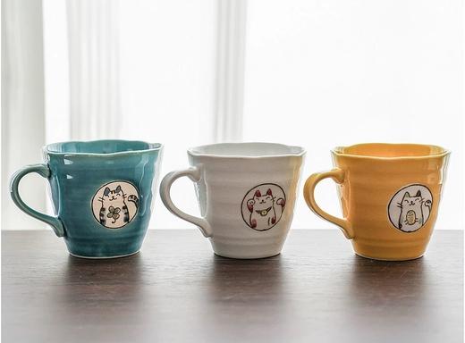 日本西庵窰美浓烧手工制手绘风水猫马克杯 商品图0