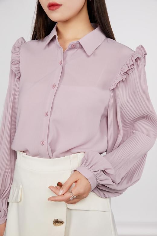 Le Malene 泡泡袖压褶紫色衬衣 11338 商品图3